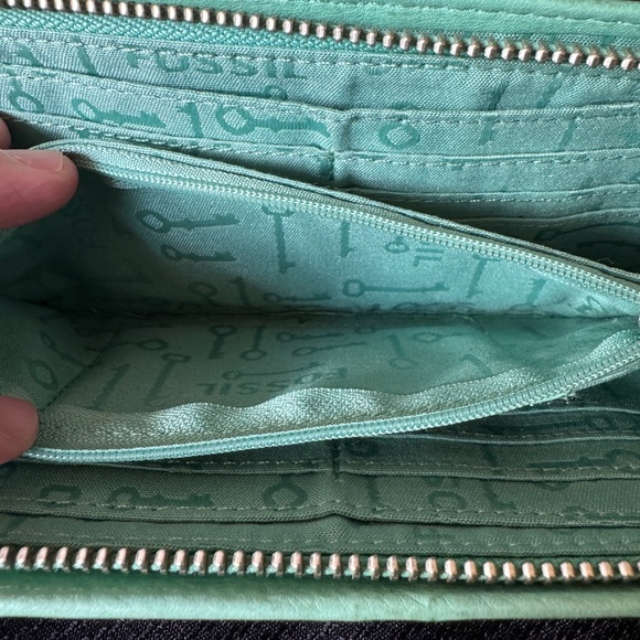 FOSSIL MADDOX Mint Green Leather Handbag and Wallet Set - Picture 14 of 16